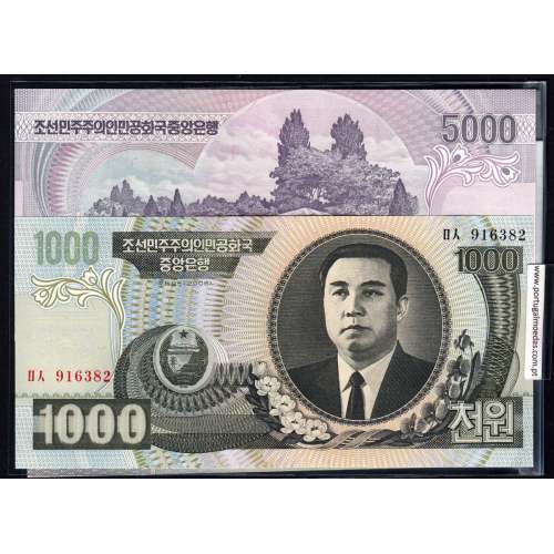 Coreia do Norte - Lote de 6 notas Diferentes - Serie 2002-2007 (Não circuladas)
