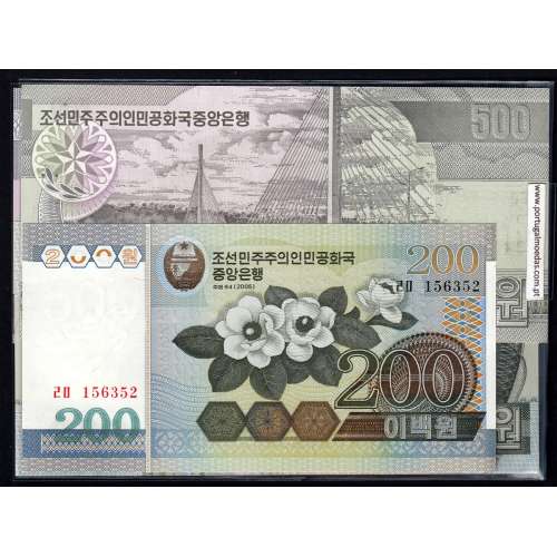 Coreia do Norte - Lote de 7 Notas Diferentes - Serie 2002-2007 (Não circuladas)