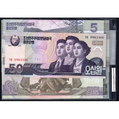Coreia do Norte - Lote de 7 Notas Diferentes - Serie 2002-2007 (Não circuladas)