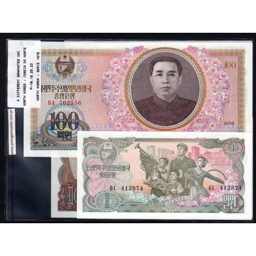 North Korea - Lot of 4 Different Banknotes - Series 1978 (Uncirculated)