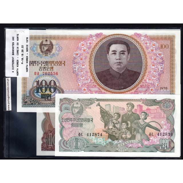 Coreia do Norte - Lote de 4 Notas Diferentes - Serie 1978 (Não circuladas)