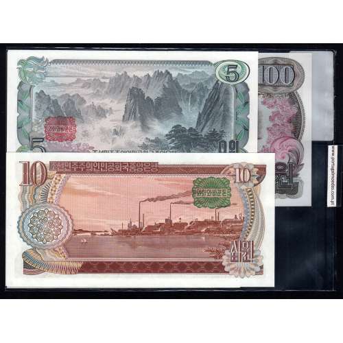 Coreia do Norte - Lote de 4 Notas Diferentes - Serie 1978 (Não circuladas)