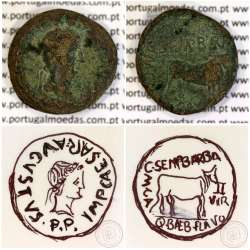 Roman coin Augustus AE As of Calagurris, Spain, C Semp Barba III & Q Baeb Flavus, Duovirs, RPC 447, Burgos 319, FAB 422