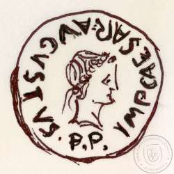 Roman coin Augustus AE As of Calagurris, Spain, C Semp Barba III & Q Baeb Flavus, Duovirs, RPC 447, Burgos 319, FAB 422