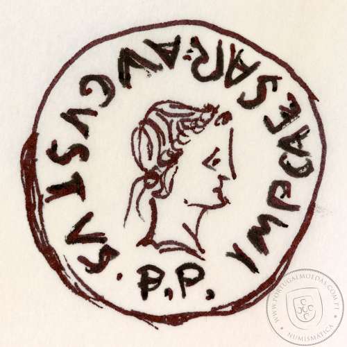 Roman coin Augustus AE As of Calagurris, Spain, C Semp Barba III & Q Baeb Flavus, Duovirs, RPC 447, Burgos 319, FAB 422