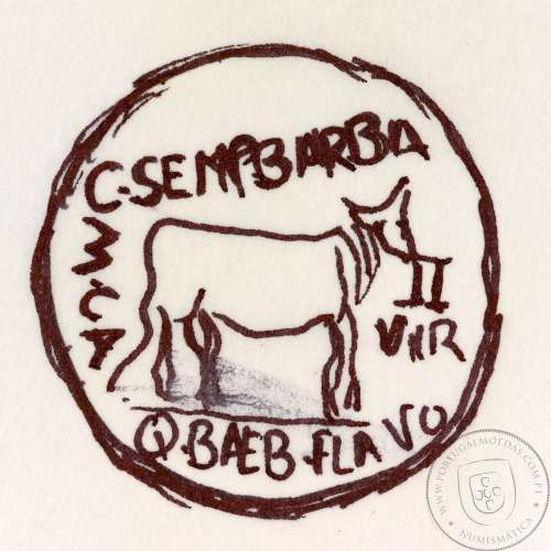 Roman coin Augustus AE As of Calagurris, Spain, C Semp Barba III & Q Baeb Flavus, Duovirs, RPC 447, Burgos 319, FAB 422