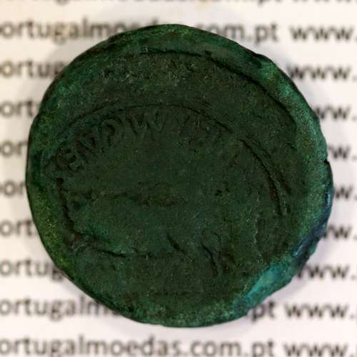 Rare roman coin of Augustus, AE As of Emerita Augusta, Legend: EMERITA AVGVSTA / PERMI CAES AVG, RPC 6 var., Burgos 1007 var.