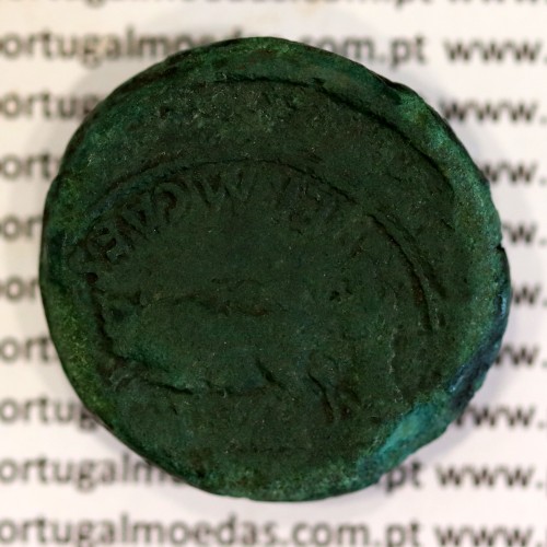 Rare roman coin of Augustus, AE As of Emerita Augusta, Legend: EMERITA AVGVSTA / PERMI CAES AVG, RPC 6 var., Burgos 1007 var.