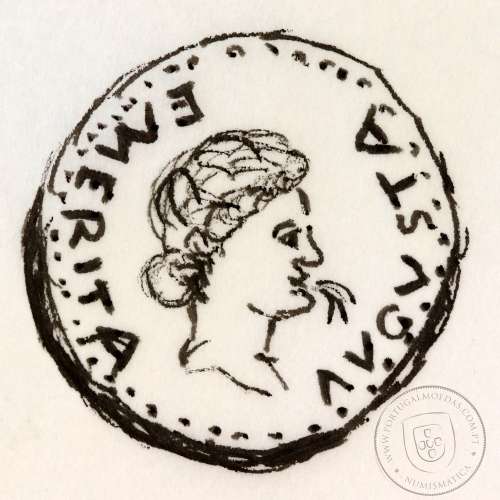Rare roman coin of Augustus, AE As of Emerita Augusta, Legend: EMERITA AVGVSTA / PERMI CAES AVG, RPC 6 var., Burgos 1007 var.