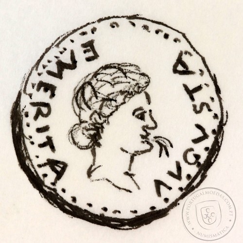 Rare roman coin of Augustus, AE As of Emerita Augusta, Legend: EMERITA AVGVSTA / PERMI CAES AVG, RPC 6 var., Burgos 1007 var.