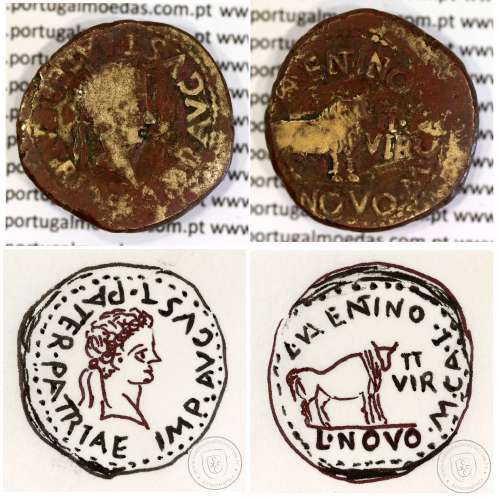 Augustus, Asse Æ, Calagurris, 27a.C. 14d.C, Legenda: IMP AVGVST PATER PATRIAE / M. CA. I. L. VALENTINO L. NOVO II. VIR, RPC 445