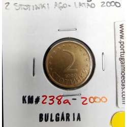 Bulgária 2 Stotinki 2000 Aço-Latão, World Coins Bulgaria KM 238