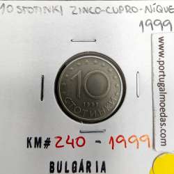Bulgária 10 Stotinki 1999 Zinco Cupro-níquel, World Coins Bulgária KM 240