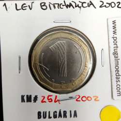 Bulgária 1 Lev 2002 Bimetálica, World Coins Bulgaria KM 254