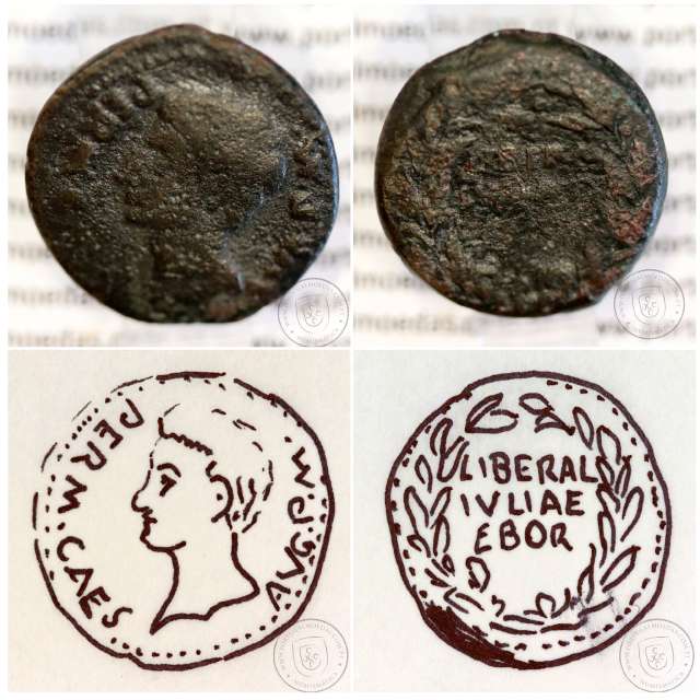 Augustus, Asse Bronze, EBORA, 12 a.C., PERM CAES AVG PM / LIBERAL IVLIAE EBOR, (Legenda 3 linhas RARA), Burgos 902, Gomes 01.02