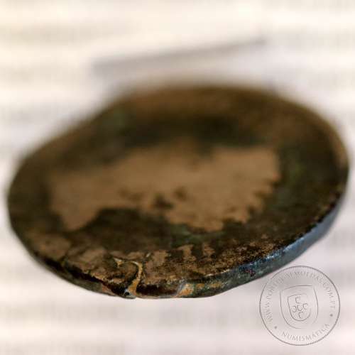 Roman coin Augustus Ӕ Dupondius of Ebora, Hispania 12 BC, PERMISSV CAESARIS AVGVSTI PM / LIBERALITATIS IVL EBOR, very rare