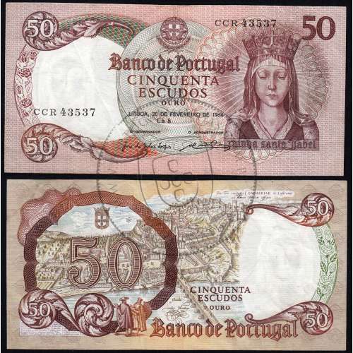 Nota de 50 Escudos 1964 Rainha Santa Isabel, 50$00 28/02/1964 Chapa: 8 - Banco de Portugal (Pouco Circulada)