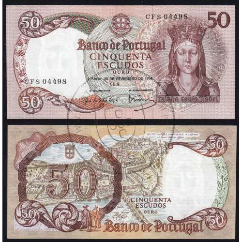 Nota de 50 Escudos 1964 Rainha Santa Isabel, 50$00 28/02/1964 Chapa: 8 - Banco de Portugal (Muito Pouco Circulada)