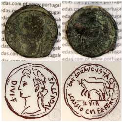 Roman Coin of Augustus, AE As of Caesaraugusta, Duovirs L. CASSIO and C. VALER. FEN, RPC 309, Burgos 318