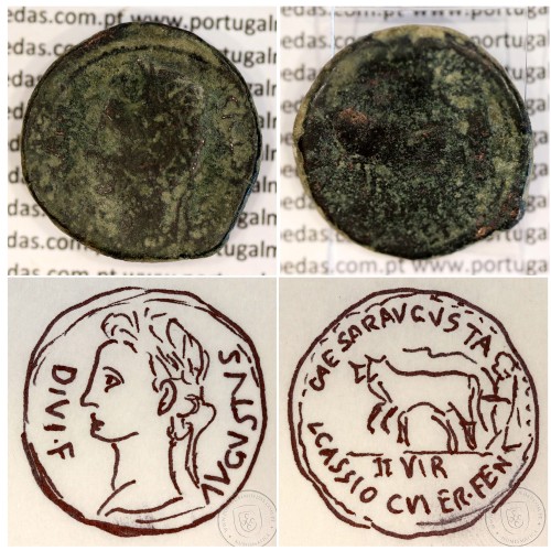 Roman Coin of Augustus, AE As of Caesaraugusta, Duovirs L. CASSIO and C. VALER. FEN, RPC 309, Burgos 318