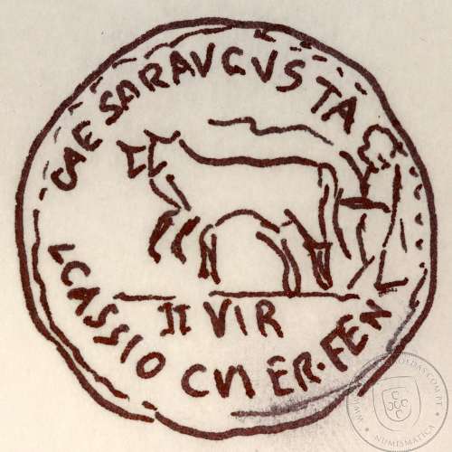 Roman Coin of Augustus, AE As of Caesaraugusta, Duovirs L. CASSIO and C. VALER. FEN, RPC 309, Burgos 318