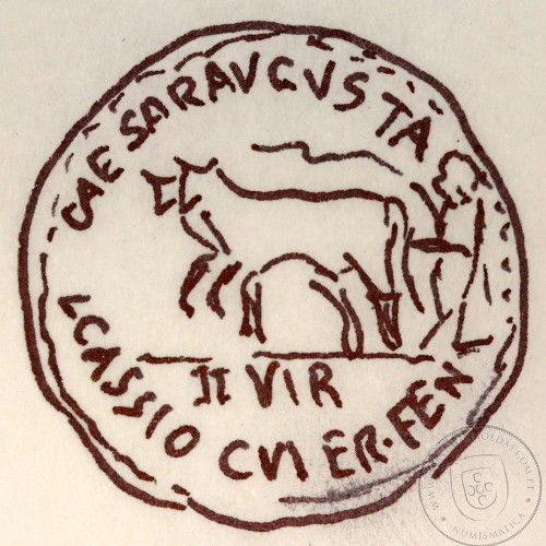 Roman Coin of Augustus, AE As of Caesaraugusta, Duovirs L. CASSIO and C. VALER. FEN, RPC 309, Burgos 318