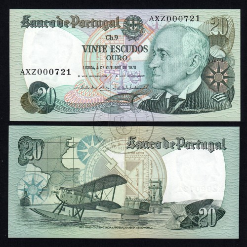 Nota de 20 Escudos 1978 ( Pouco Circulada ) "20$00 1978 Ch.9 Gago Coutinho - Banco de Portugal (04/10/1978)