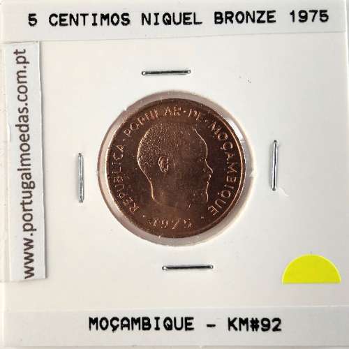 Moçambique, 5 centimos Niquel bronze 1975, (Soberba), World Coins Mozambique KM 92, Presidente Samora Moisés Machel