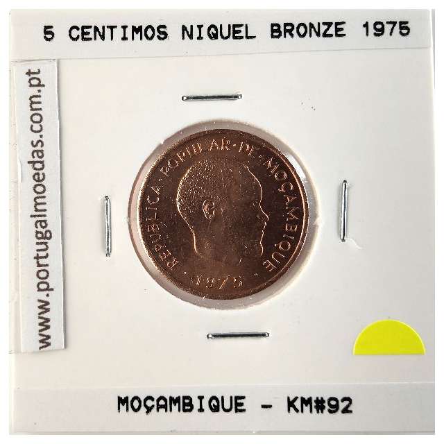 Moçambique, 5 centimos Niquel bronze 1975, (Soberba), World Coins Mozambique KM 92, Presidente Samora Moisés Machel