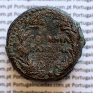 Roman coin of Augustus, AE As of Colonia Patricia, Hispania, Legend:  PERM. CAES AVG/ COLONIA PATRICIA, RPC 129, Burgos 1989