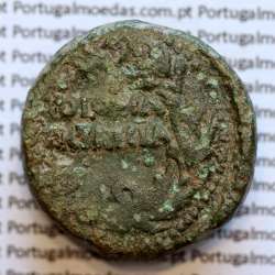 Roman coin of Augustus, AE As of Colonia Patricia, Hispania, Legend:  PERM. CAES AVG/ COLONIA PATRICIA, RPC 129, Burgos 1989