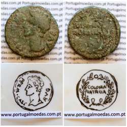 Roman coin of Augustus, AE As of Colonia Patricia, Hispania, Legend:  PERM. CAES AVG/ COLONIA PATRICIA, RPC 129, Burgos 1989