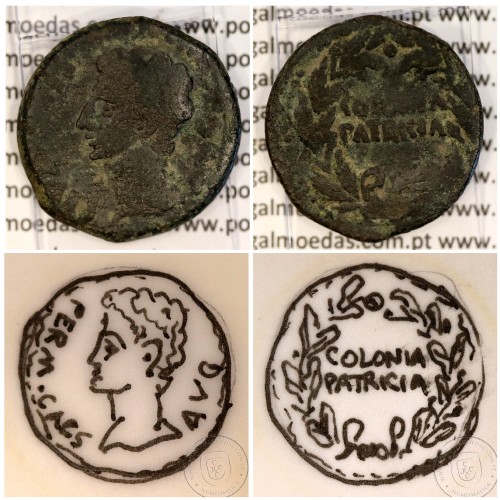 Augustus, Asse Bronze, Colonia Patricia, Imperador Augusto, (20 a.C. a 18 a.C.), Legenda: PERM. CAES AVG / COLONIA PATRICIA