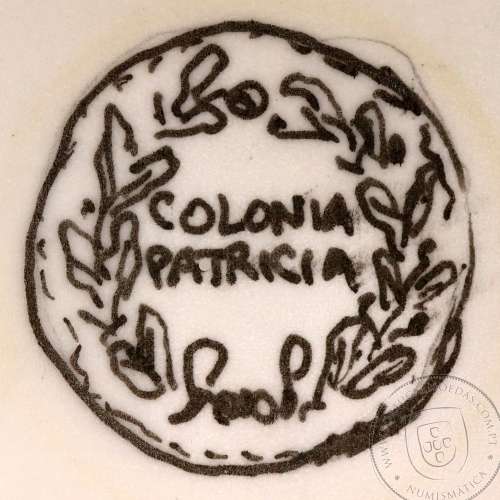 Roman coin of Augustus, AE As of Colonia Patricia, Hispania, Legend:  PERM. CAES AVG/ COLONIA PATRICIA, RPC 129, Burgos 1989