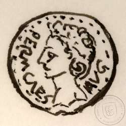 Roman coin of Augustus, AE Semis of Colonia Patricia, Hispania, Legend:  PERM. CAES AVG/ COLONIA PATRICIA, RPC 130, Burgos 1992