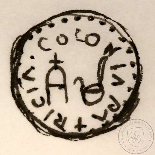 Roman coin of Augustus, AE Semis of Colonia Patricia, Hispania, Legend:  PERM. CAES AVG/ COLONIA PATRICIA, RPC 130, Burgos 1992