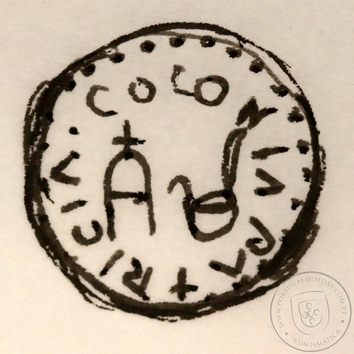 Roman coin of Augustus, AE Semis of Colonia Patricia, Hispania, Legend:  PERM. CAES AVG/ COLONIA PATRICIA, RPC 130, Burgos 1992
