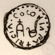 Roman coin of Augustus, AE Semis of Colonia Patricia, Hispania, Legend:  PERM. CAES AVG/ COLONIA PATRICIA, RPC 130, Burgos 1992