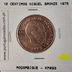 Moçambique, 10 centimos Niquel bronze 1975, (Soberba), World Coins Mozambique KM 93, Presidente Samora Moisés Machel