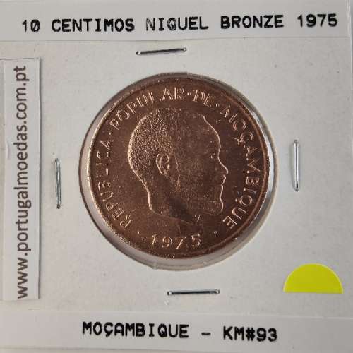 Mozambique, 10 cents Brass 1975, (XF), World Coins Mozambique KM 93, President Samora Moisés Machel