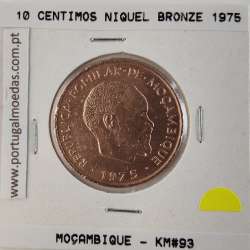 Mozambique, 10 cents Brass 1975, (XF), World Coins Mozambique KM 93, President Samora Moisés Machel