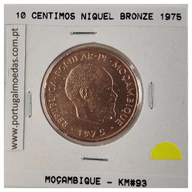 Mozambique, 10 cents Brass 1975, (XF), World Coins Mozambique KM 93, President Samora Moisés Machel