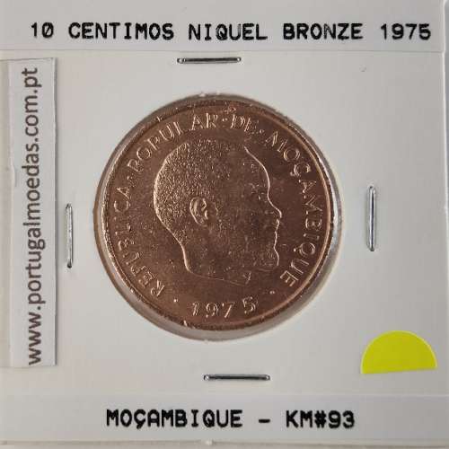 Mozambique, 10 cents Brass 1975, (unc), World Coins Mozambique KM 93, President Samora Moisés Machel
