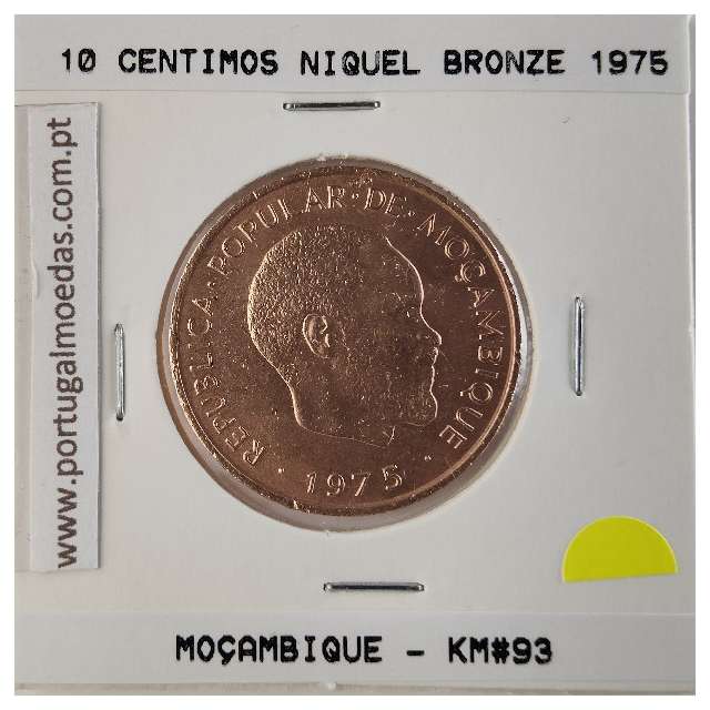 Mozambique, 10 cents Brass 1975, (unc), World Coins Mozambique KM 93, President Samora Moisés Machel