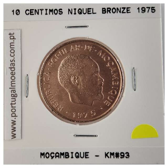 Mozambique, 10 cents Brass 1975, (Xf), World Coins Mozambique KM 93, President Samora Moisés Machel