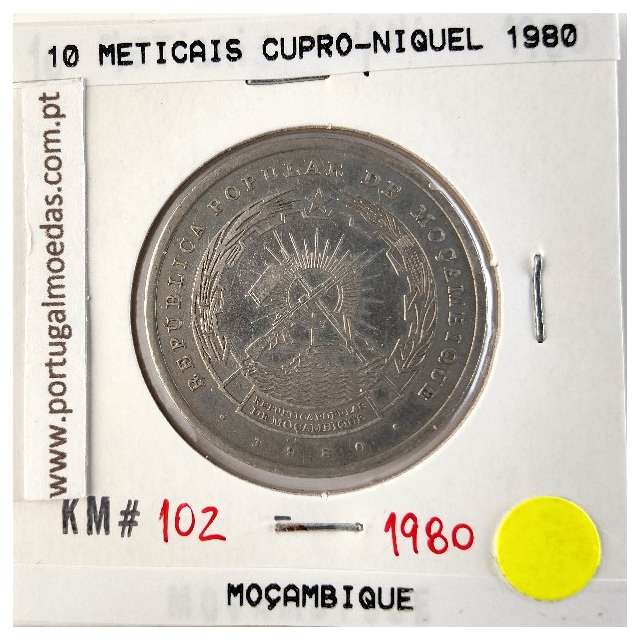 Moçambique, 10 Meticais Cupro níquel 1980, (MBC), World Coins Mozambique KM 102