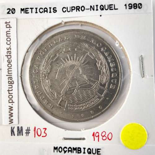 Mozambique, 20 Meticais Copper nickel 1980, (UNC), World Coins Mozambique KM 103