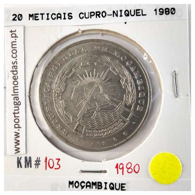 Moçambique, 20 Meticais Cupro níquel 1980, (Soberba), World Coins Mozambique KM 103