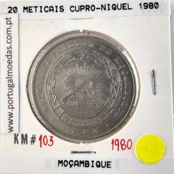 Moçambique, 20 Meticais Cupro níquel 1980, (Bela), World Coins Mozambique KM 103 Moçambique, 20 Meticais Cupro níquel 1980, (Bela), World Coins Mozambique KM 103