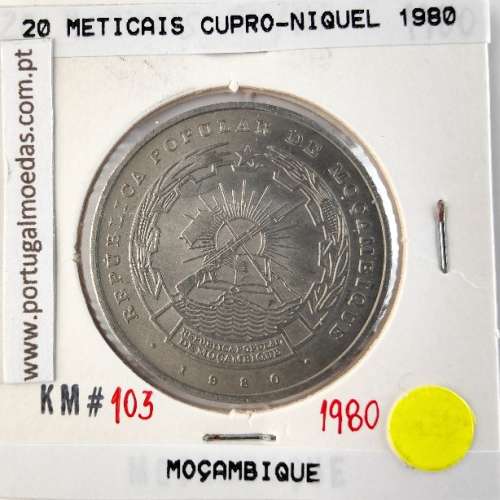 Moçambique, 20 Meticais Cupro níquel 1980, (Bela), World Coins Mozambique KM 103